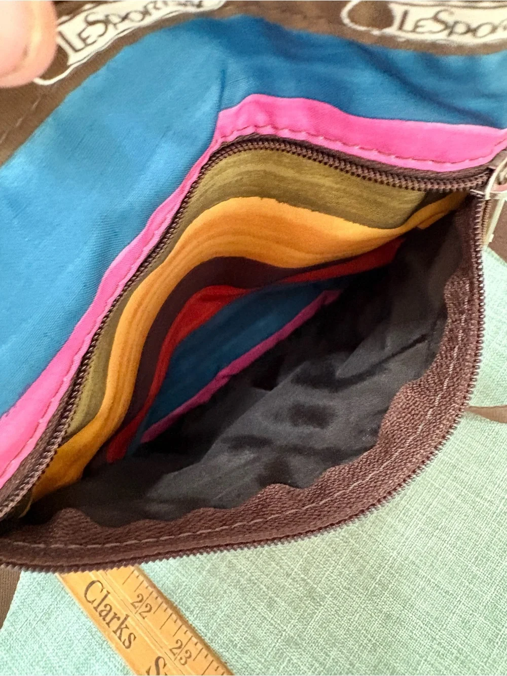 LeSportsac Brown Strap Multicolor Striped Crossbody Bag
